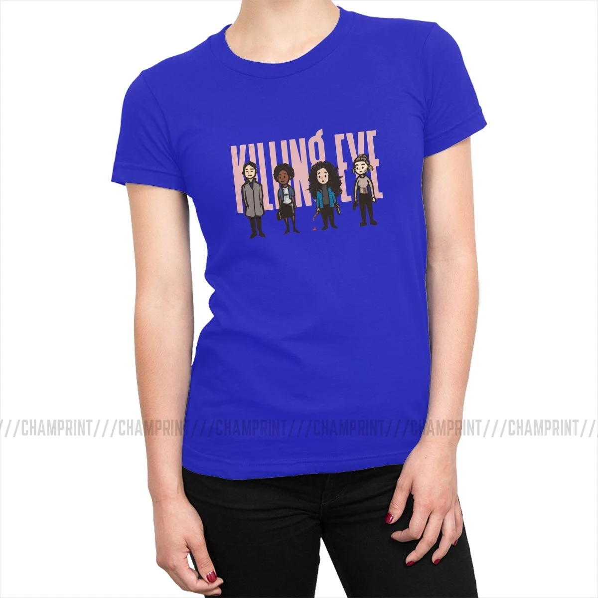 Killing Eve, женские футболки, модные футболки, короткий рукав, вырез лодочкой, топы, футболки, чистый хлопок,, большой размер, одежда для женщин - Цвет: Синий