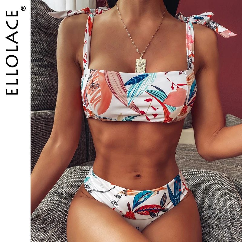 Ellolace/комплект бикини с цветочным принтом женские купальные костюмы бантом на