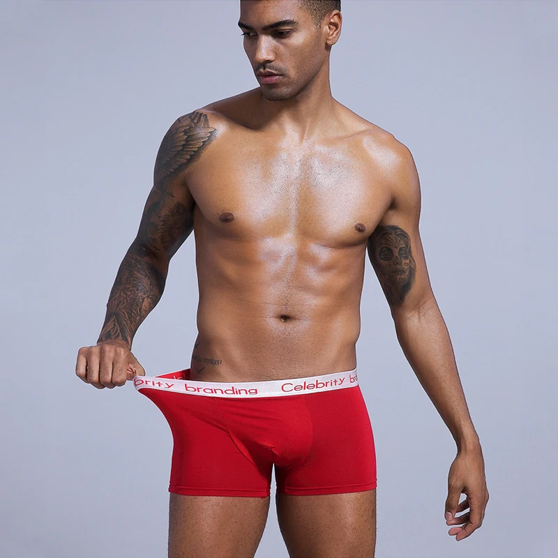Boxers 4Pcs/lot Male Panties Cotton Luck Red Men's Underwear Boxers Breathable Man Solid Underpants Fashion Comfortable Shorts 3