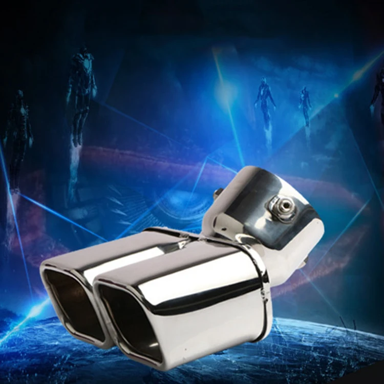Car Auto Silver Stainless Steel Chrome Double Outlet Exhaust Tail Pipe Throat Liner Universal 63Mm Inlet