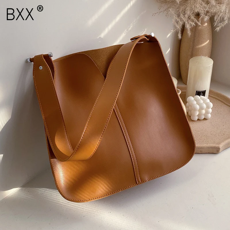 

[BXX] PU Leather Large Capacity Bucket Bags For Women 2020 Winter Brand Designer Crossbody Shoulder Messenger Bag Handbags a272