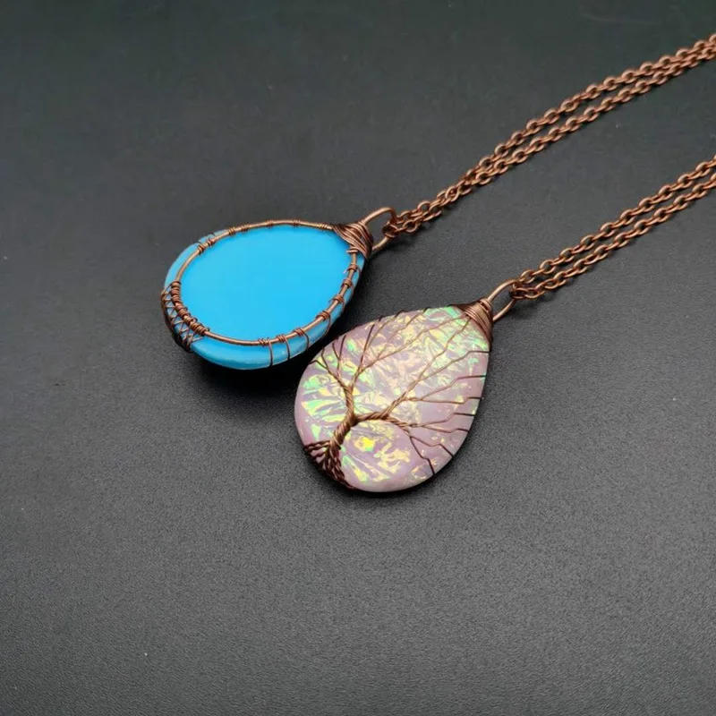 Handmade Copper Wire Winding Water Droplet Tree Of Life Resin