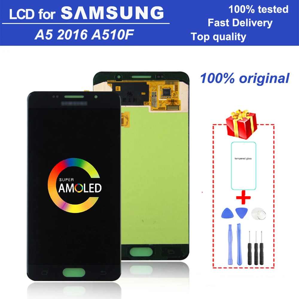 

Original Super AMOLED 5.2" A5 2016 LCD monitor for Samsung Galaxy A510F A510M A510FD A510 LCD digital touch screen LCD assembly