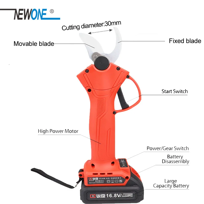 NEWONE 21V Brushless Grape branch Pruning Shear for cutting pruning with 2.0/4.0 Battery Li-ion garden tools with Case