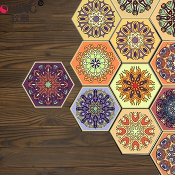 

Moroccan Style Mandala Twill Hexagon Tiles Wall Sticker Kitchen Bathroom Wall Decals Non-slip Mat Waterproof Floor DIY Wallpaper