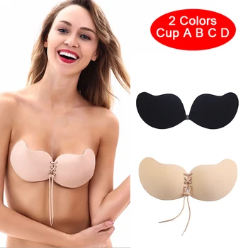 

Women Self Adhesive Strapless Bandage Blackless Solid Bra Stick Gel Silicone Push Up Women's Underwear Invisible Bra
