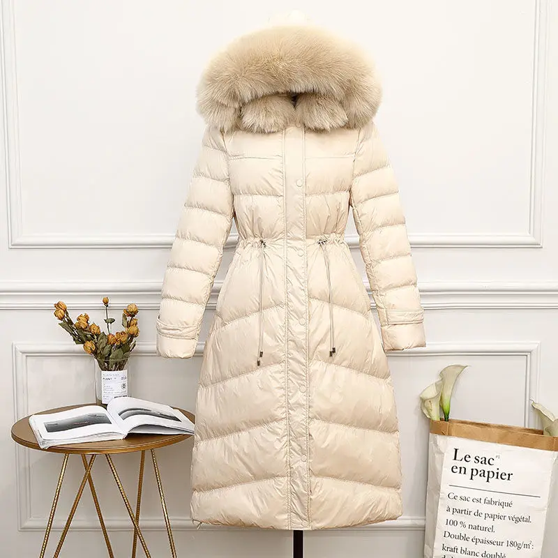 Женская зимняя куртка на утином пуху, корейский воротник из лисьего меха, куртка с капюшоном, новинка, теплая парка Abrigos - Цвет: White