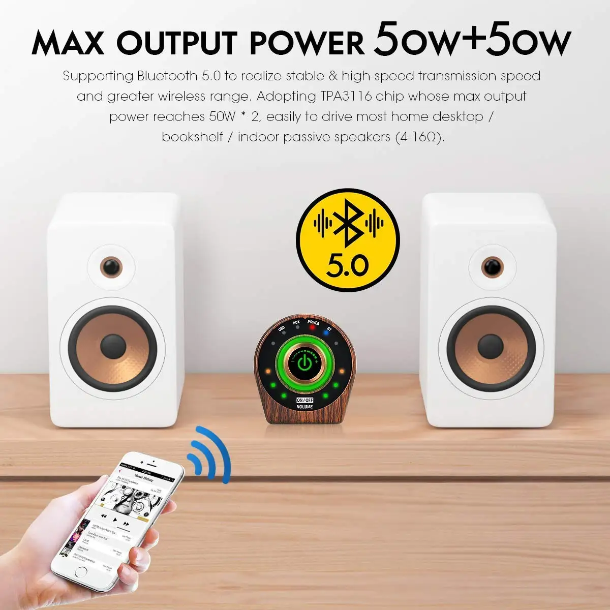 Portable Mini Bluetooth 5.0 Power Amplifier Class D Digital Stereo Speaker Amp w
