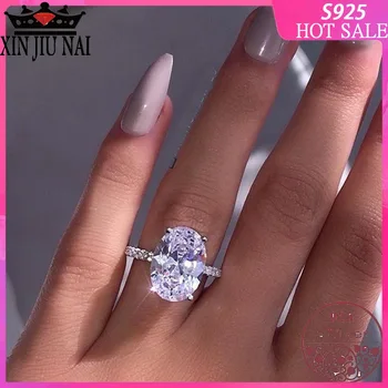 

100% S925 Sterling Silver 2020 New Japan and South Korea Fashion Large Oval Zircon Crystal Party Sparkling Diamond Ring