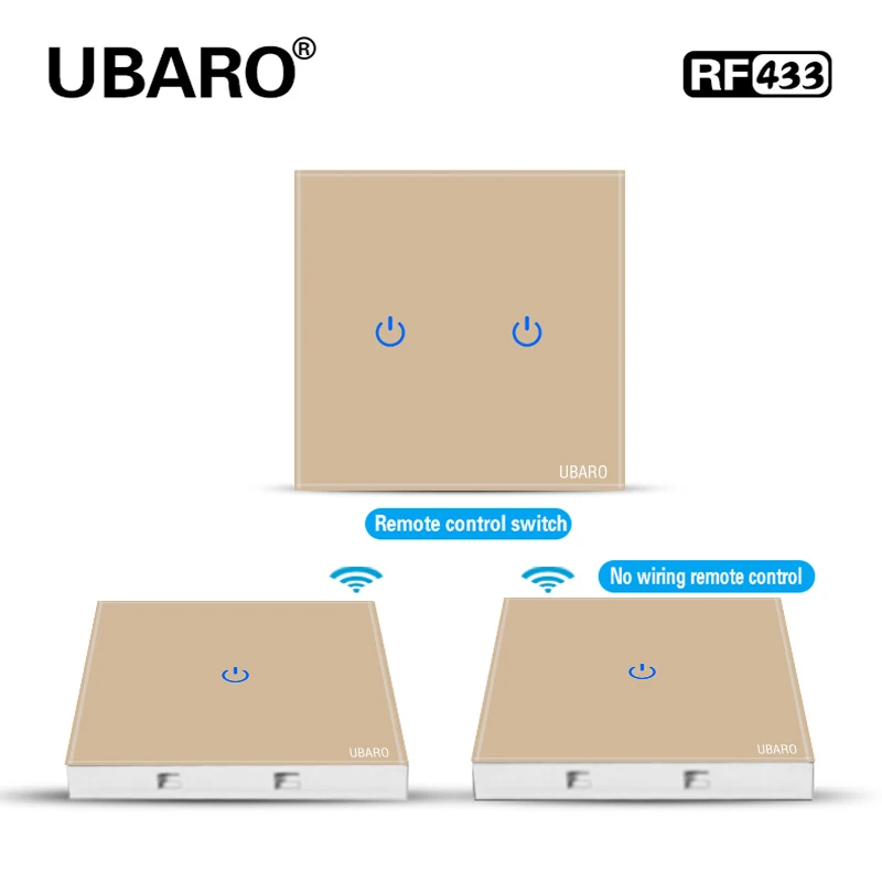 UBARO EU 433 RF Wireless Control Switch Luxury Crystal Glass Panel Wall Touch Sensor Stair Light Button Led Indicator 1/2/3 Gang bluetooth light switch Wall Switches