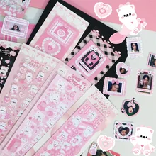 

Korean Ins Pink Cute Photo Frame Sticker DIY Decoration Scrapbooking Idol Card Kawaii Small Animal Stationery Sticker Art