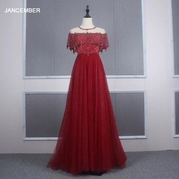 

JANCEMBER Handmade Bead Evening Dresses White And Burgundy Tassel Luxury Lady Formal Dress Women Elegant Mermaid فساتين السهرة