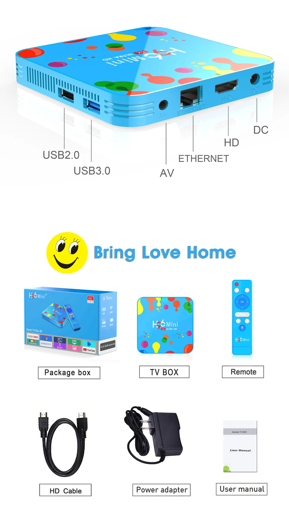 H96 Мини Android 9,0 tv Box Allwinner H6 четырехъядерный 6K H.265 Wifi Bluetooth HD Youtube телеприставка 4 ГБ 32 ГБ/128 ГБ коробка