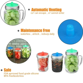 

12Pcs Silicone Waterless Airlock Fermentation Lid with Metal Ring for Wide Mouth Mason Jar for Sauerkraut Kimchi Pickles Ferment