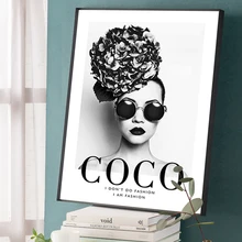 

Fashion Flower Woman Poster And Print Coco Quotes Wall Art Canvas Painting Black White Vogue Pictures For Living Room Home Decor