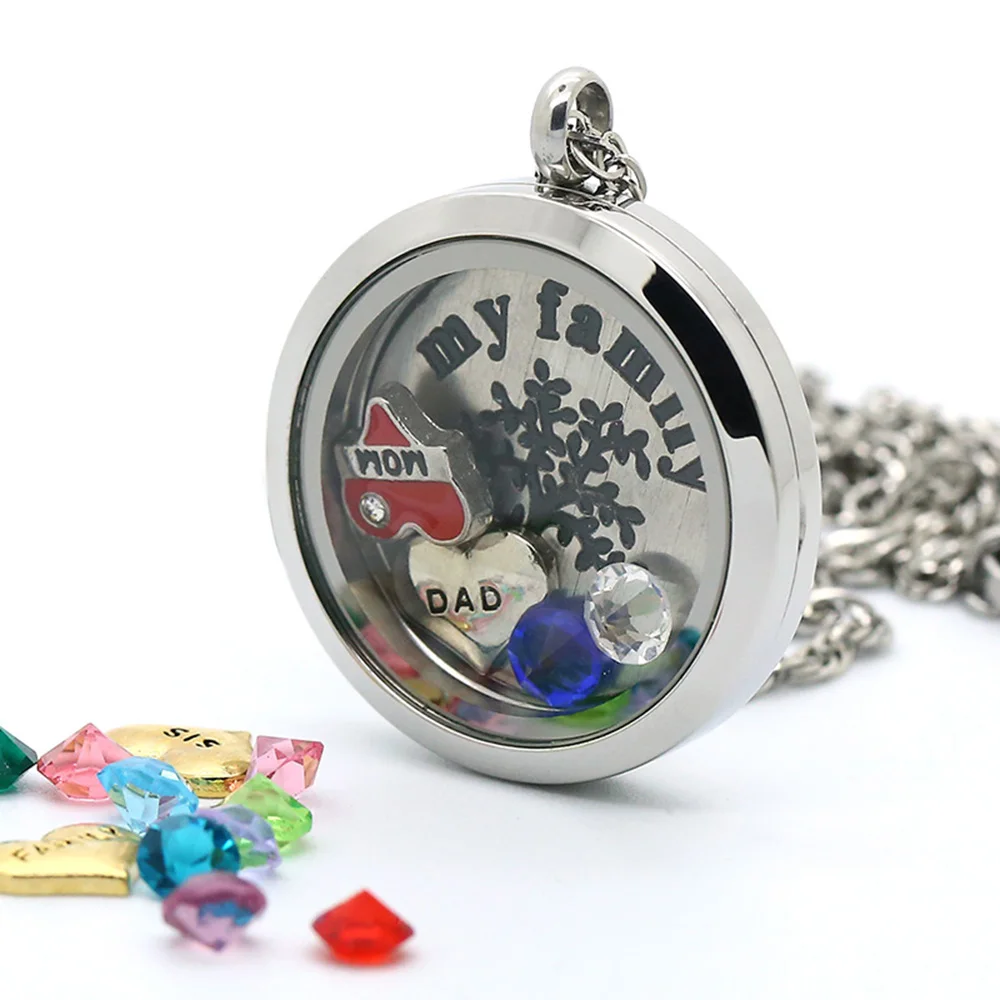

BOFEE Glass Floating Necklace Locket Pendants Charms Silver Chain Stainless Steel Fashion Jewelry Living Memory Present 30MM