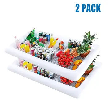 

2 pack Inflatable Serving Bar, Buffet Cooler with drain plug - Salad Picnic Ice Food Server - Luau Pool Hawaiian Party Supplies