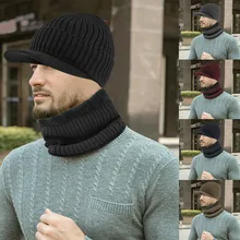 Мужская Теплая Шапка-бини, зимняя утолщенная шапка и шарф, вязанная ветрозащитная шапка из двух частей, весна-осень, новая простая модная повседневная шапка