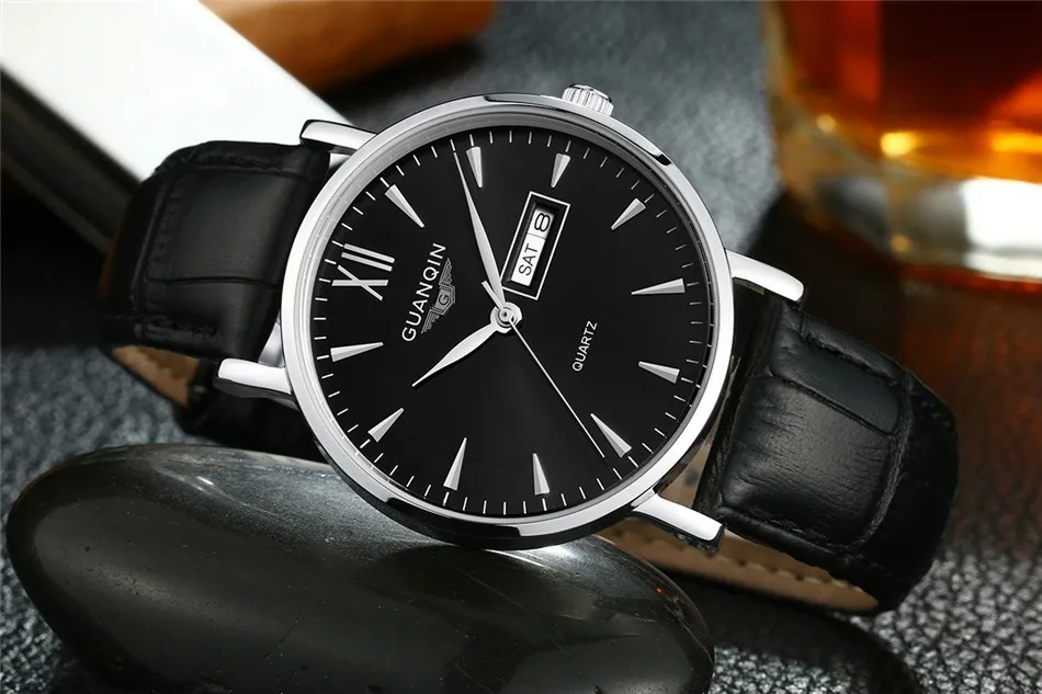 Оригинальные новые мужские наручные часы GUANQIN Бизнес Кварцевые водонепроницаемые часы мужские кожаные Авто Дата мужские s наручные часы Montre Homme