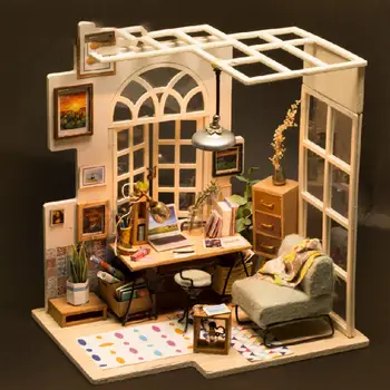 

Kuulee Wooden Stereo DIY Mini House Creative Assembly House Model Toys as Gifts for Kids & Adults