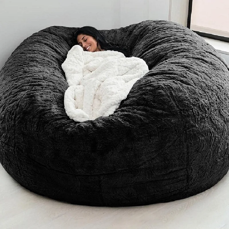 aliexpress.com - Dropshipping giant fur bean bag cover big round soft fluffy faux fur beanbag lazy sofa bed cover living room furniture