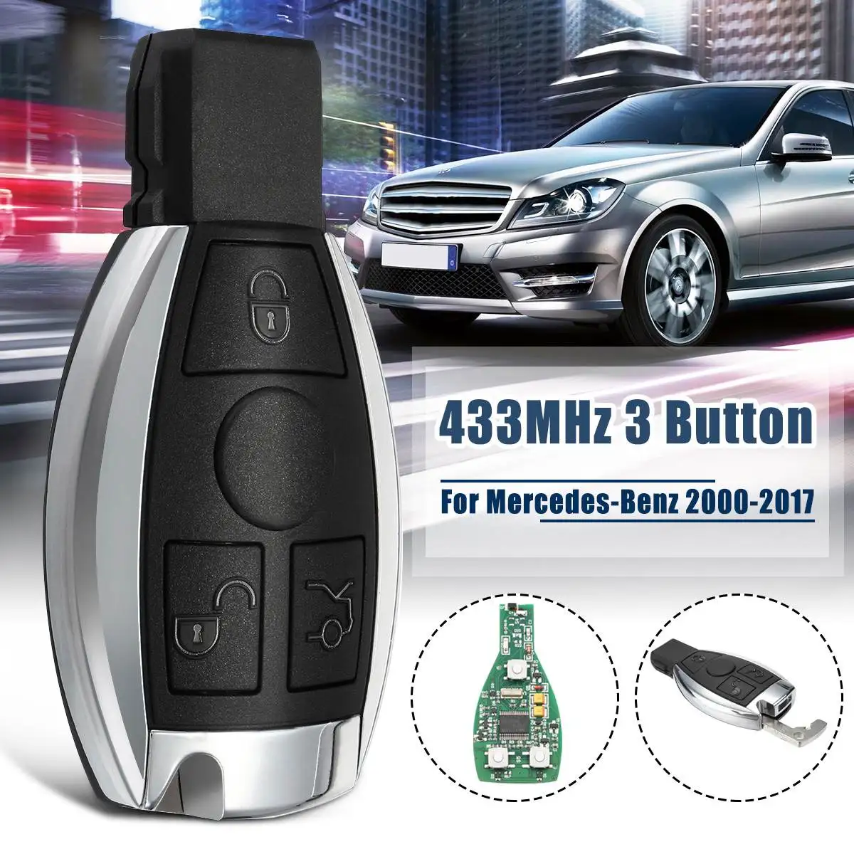 Смарт-пульт дистанционного управления для Mercedes-Benz 2000+ поддерживает BGA чип 433 МГц 3 кнопки Замена дистанционного ключа входа Fob передатчик