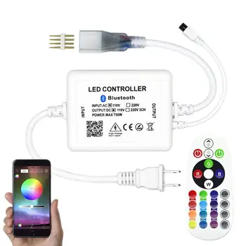 

AC 110V High-Voltage LED Bluetooth Color Changing RGB Controller with IR Remote and Music Time APP Control System for 90Ft jk194