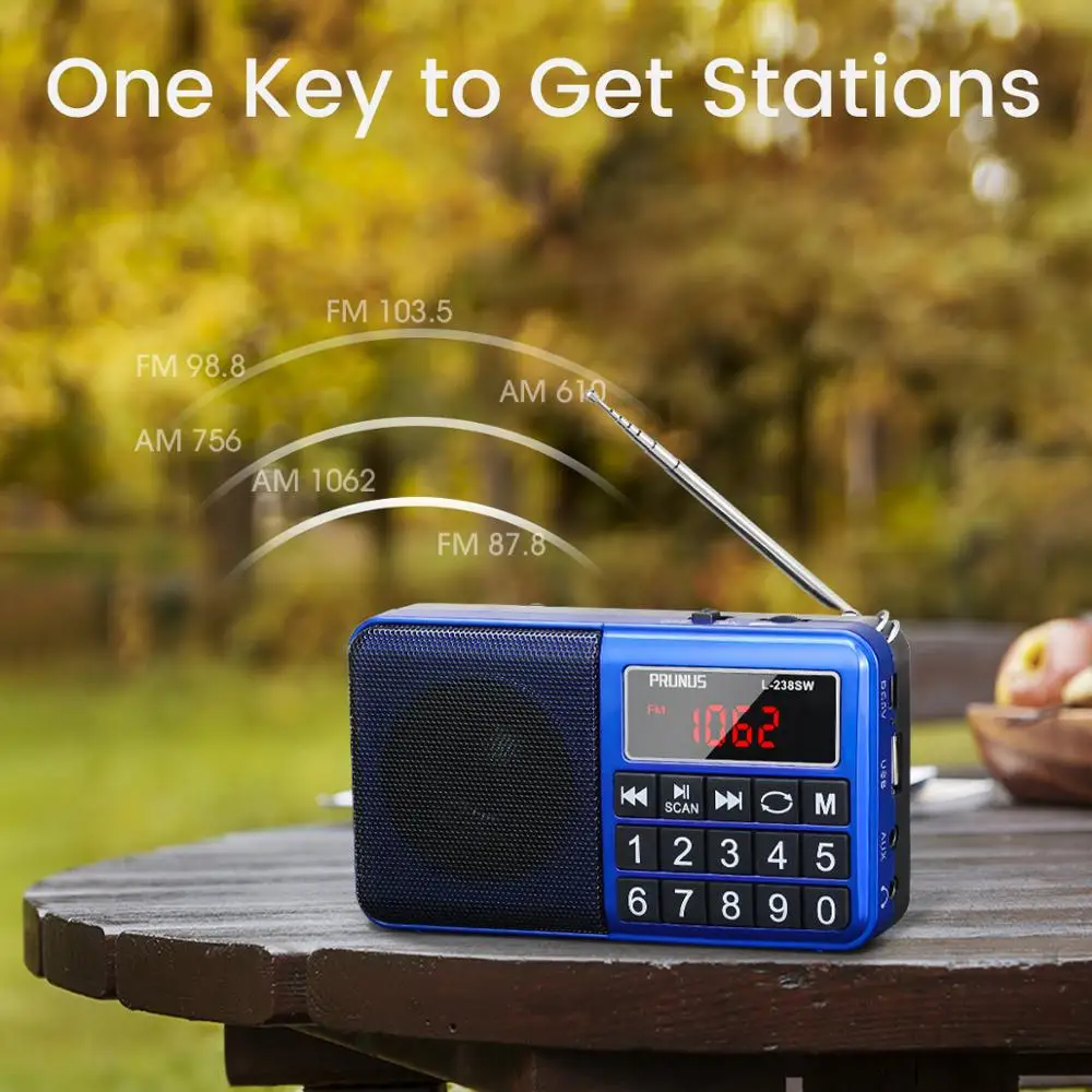 PRUNUS L-238 мини fm-радио Портативный радиоприемник с динамиком USB зарядка радио Поддержка FM/AM/AUX/TF карта аварийный фонарик
