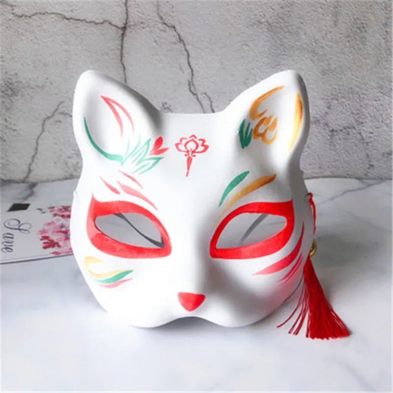 2 шт Вечерние Маски рисованная маска Аниме COS Cat Fox маска с колокольчик-кисточка