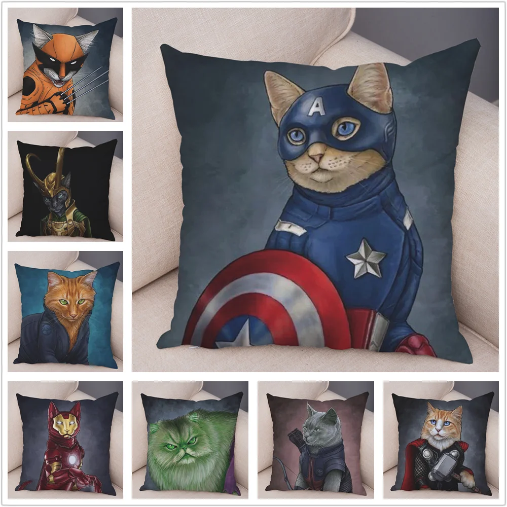 

Super Soft Short Plush Cat Marvel Superhero Pillow Case Iron Man Spider-man 45*45cm Cushion Cover for Sofa Home Decor Pillowcase
