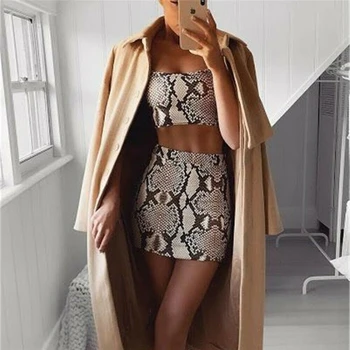 

Two Pieces Set Women Sexy Snake Printed Bandage Crop Tops Skirt Set Party Club Wear Streetwear Summer Sleeveless Outfits