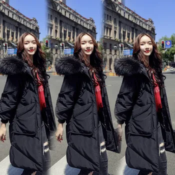 

Boollili Women's Winter Down Jacket Hooded Long White Duck Down Coat Big Pocket Korean Plus Size Doudoune Femme Hiver