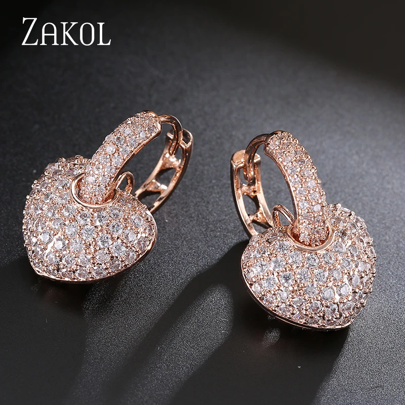 Золотистые серьги-кольца с кубическим цирконием в форме сердца ZAKOL, CZ камень, модные ювелирные изделия для женщин, серьги, большая скидка FSEP546