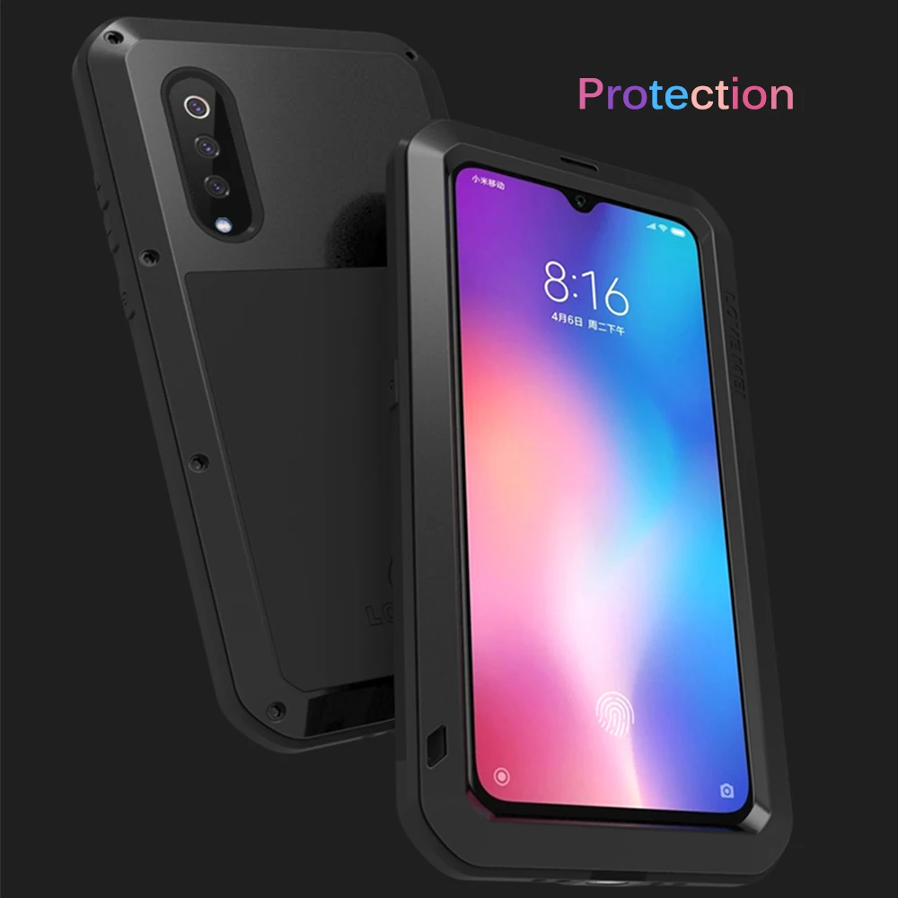 Чехол LOVE MEI для Xiaomi Mi9 Mi8, сверхмощный ударопрочный пылезащитный открытый спортивный металлический резервуар Броня крышка с закаленным стеклом