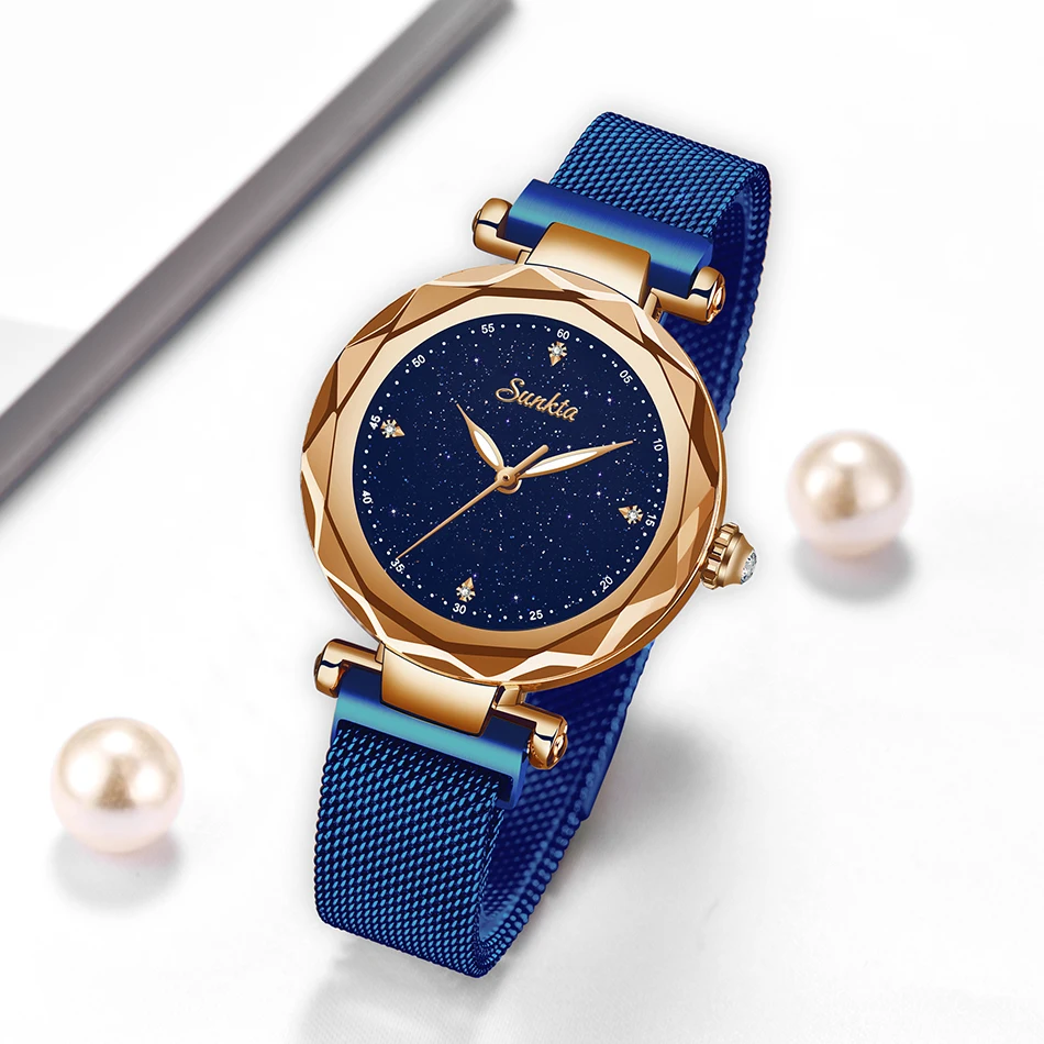 Montre Femme, SUNKTA, женские часы, модные, магнит, сетка, с часами, женские, спортивные, водонепроницаемые, кварцевые, наручные часы, Relogio Feminino