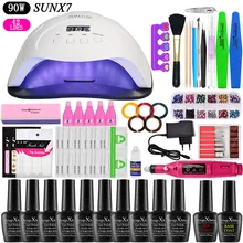 36/48/54/90 Вт Светодиодный УФ-лак для ногтей, акриловый набор для наращивания ногтей, 10 цветов, УФ-гель для ногтей, набор для маникюра