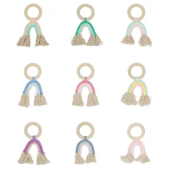 

Baby Teething Molar Bracelet Newborn Teether Woven Rainbow Hand Bell Ring Baby Boho Teething Ring Baby Sensory Toy