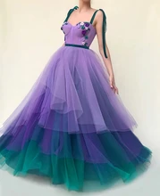 

Lavender Moroccan Evening Dresses A-line Spaghetti Straps Tulle Appliques Long Luxury Turkey Dubai Saudi Arabia Prom Dress Gown