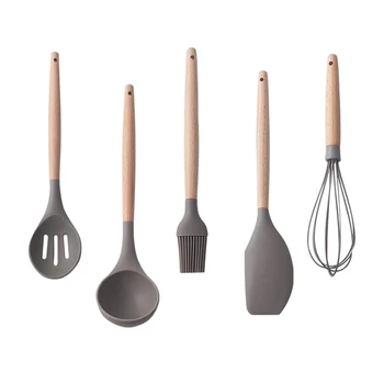 

5Pcs Kitchen Utensil Set Wood Handle Silica Gel Kitchenware Scraper Spoon Set Kitchen Tools & Gadgets Kitchen Gadget Sets