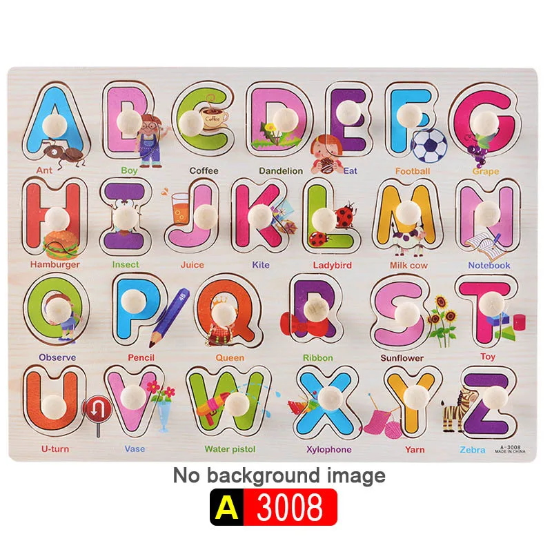 Big Size Baby Montessori Wooden Puzzle Hand Grab Board Set Educational Toys Infantil Cartoon number letter Math Puzzle kids Gift 31