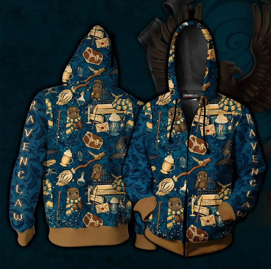 Movie Wizardry Ravenclaw Gryffindor Hufflepuff Slyt, толстовка для косплея, для мужчин и женщин, модные толстовки с капюшоном, костюмы, топы, худи на молнии
