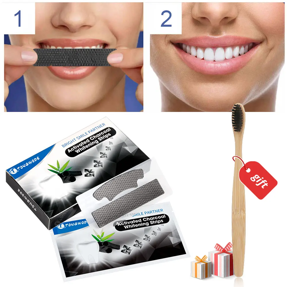 

Dental Bleaching Sticker 14 Pieces Activated Charcoal Coconut Strips Tooth Veneer Stains Remover Teeth Whitening Strip
