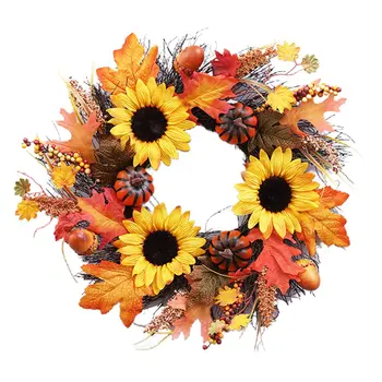 

Fall Maple Leaf Pumpkin Door Wreath Christmas Artificial Wreath Front Door Decoration Thanksgiving Decorative Garland