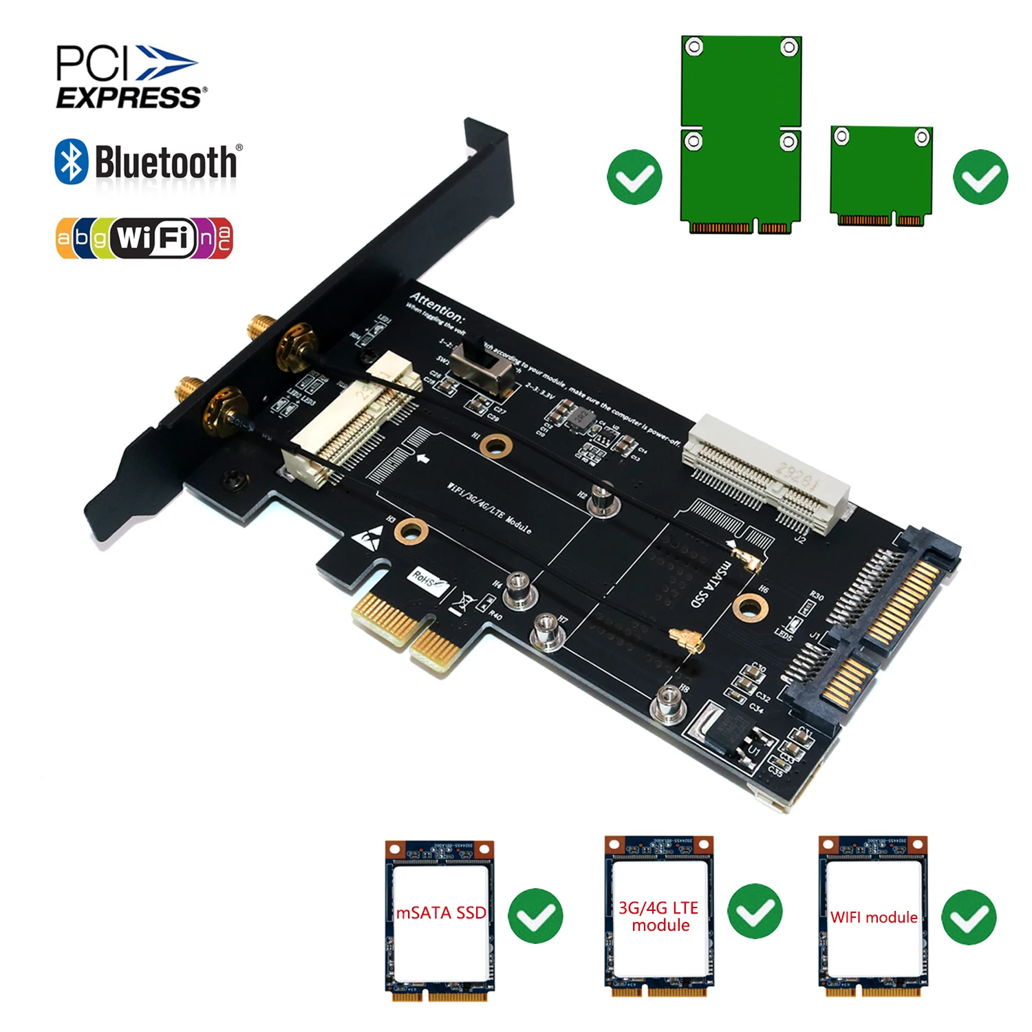 PCI-E WiFi адаптер Mini PCI-E к PCI-E сетевая карта mSATA SSD к SATA 2,5 адаптер со слотом для sim-карты для 3g/4G/LTE Wi-Fi адаптер