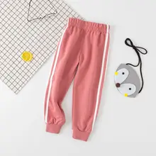 Весенне-осенние леггинсы из чистого хлопка для девочек детские повседневные спортивные штаны с полосками по бокам свободный крой с вырезом на шее