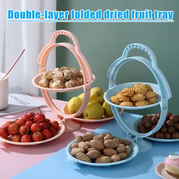 

Portable Fresh Fruit Plate Double Folding Dry Fruit Tray Foldable Creative Present Household Table Decoration DTT88