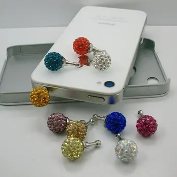 

50 Pcs/lot 10mm Crystal Disco Ball Fashion crystal Dustproof Plug For Mobile Phone.Mdr
