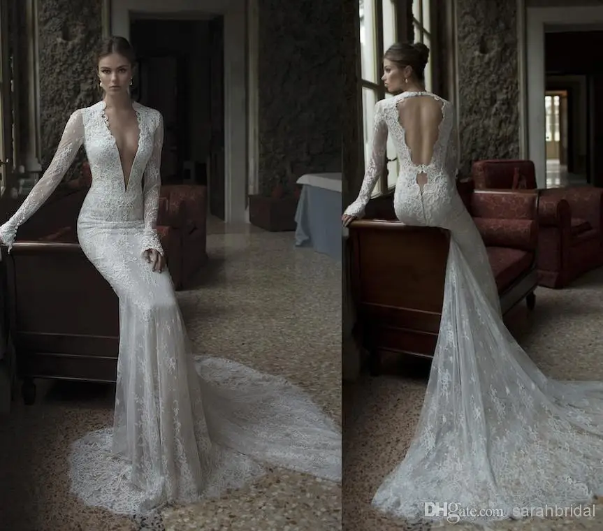 

bridal gown vestido de noiva deep v-neck 2020 sexy backless fashionable romantic casamento long sleeve lace custom wedding dress