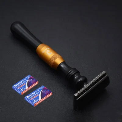 1 razor 10 blades Двойные края бритвы Классическая Металлическая Бритва мужская бритва изогнутая рукоятка дизайн сменные лезвия для коньков бритвы - Цвет: 1 razor 10 blades