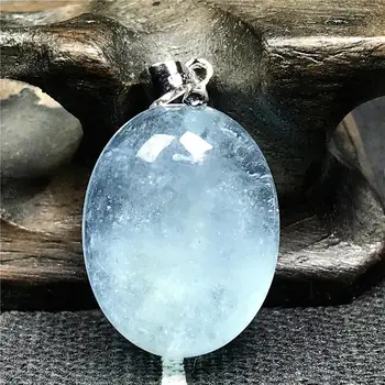 

100% Natural Ocean Blue Aquamarine Beads Necklace Pendant For Woman Man 21x16x10mm Crystal Stone Silver Fashion Jewelry AAAAA